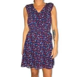 Sugar Lips Purple Floral V Neck Layered Midi Dress Size Small